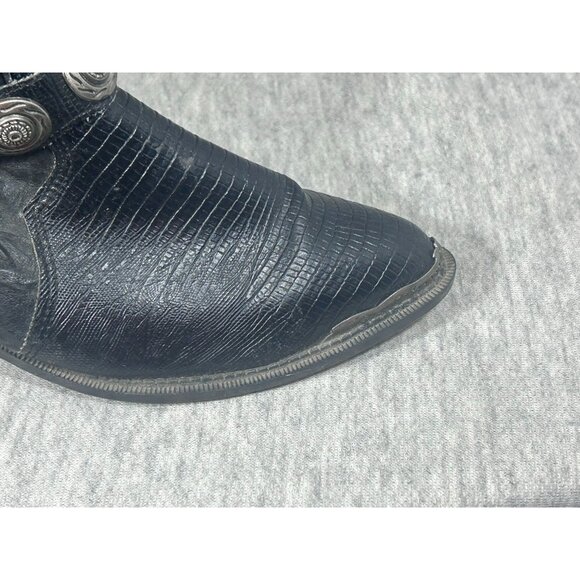 Leather Craft Men's Cowboy Boots Size 6 Westerns Leather Metal Chain Black - Picture 5 of 8